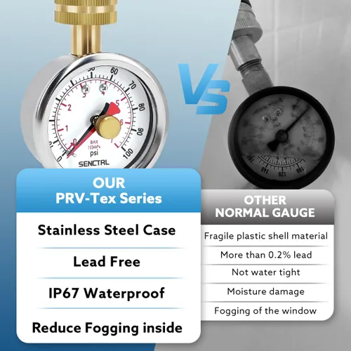 Vista 4 de SENCTRL Medidor de prueba de presión de agua de 0-100 psi con aguja de arrastre, sin plomo, tamaño de dial de 2-1/2", rosca de manguera de jardín