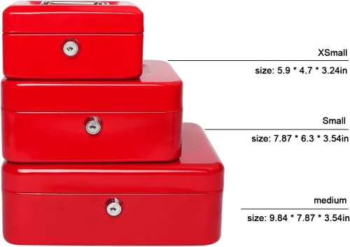 Vista 8 de Caja de dinero pequeña con bandeja de dinero y cerradura, caja de dinero de metal para efectivo, caja de seguridad de 7.87 x 6.3 x 3.54 pulgadas