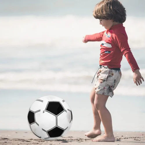 Vista 9 de Pelotas de playa de fútbol para niños: paquete de 12 pelotas inflables de playa a granel para piscina hawaiana tropical – 16 pulgadas temática