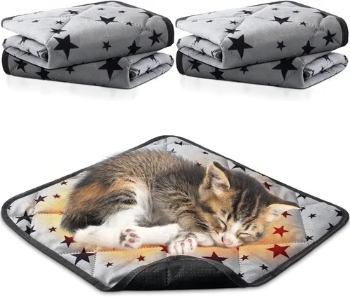 Vista 14 de Namalu Paquete de 4 camas autocalentantes para gatos, alfombrilla térmica para gatos con patrón de estrellas, suave almohadilla térmica para jaula