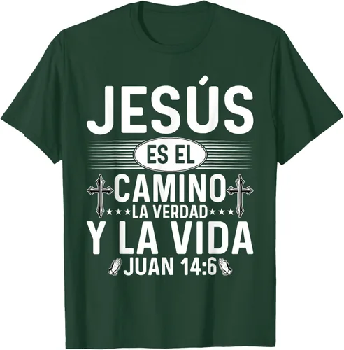 Vista 40 de Camisetas Cristianas en español Versículos Biblia Juan 14:6 Camiseta, Negro, S
