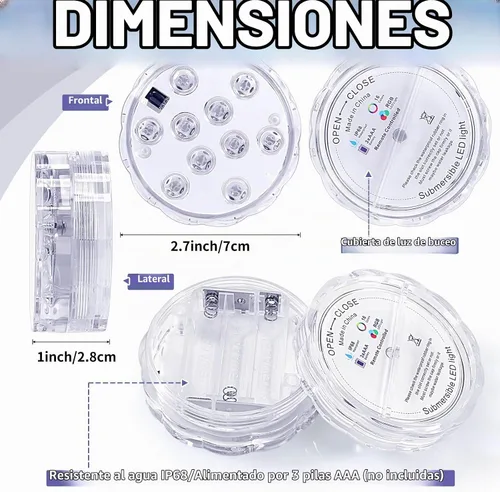 Vista 2 de Hortsun Paquete de 4 luces LED sumergibles con control remoto impermeable para piscina, luz LED subacuática que funciona con pilas, lámpara