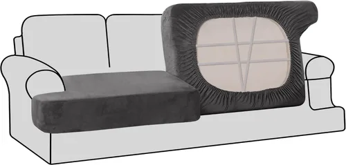 Vista 15 de H.VERSAILTEX Fundas de terciopelo elástico para silla con cojín en forma de T para sala de estar, funda de sofá, funda de asiento con cojín