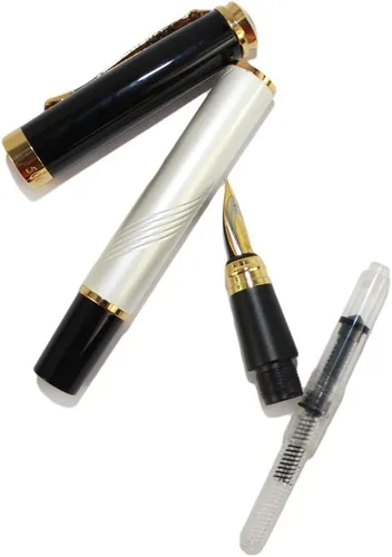 Vista 5 de Gullor Pluma estilográfica Jinhao 500 línea blanca tallado patrón pluma con clip dorado