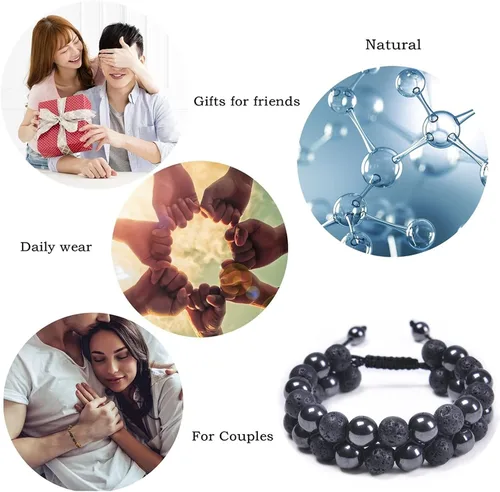 Vista 3 de Brazalete GelConnie de piedras de lava, 7 chakras, 0.32 pulgadas, piedra natural, para curación, alivio del estrés, yoga, ansiedad, aromaterapia