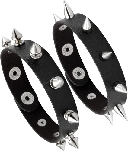 Vista 4 de MILAKOO Pulsera de cuero punk para hombre, pulsera de cuero con espiga para mujer