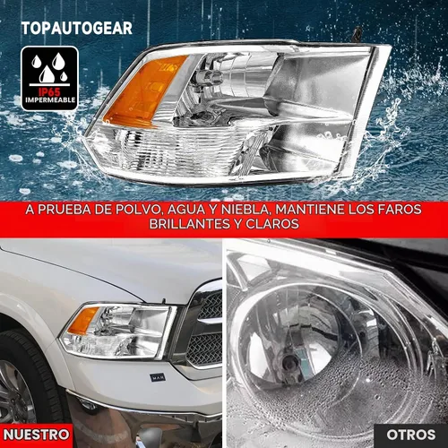Vista 4 de PetGirl Conjunto de faros delanteros compatible con Dodge Ram 1500 2500 3500 2009-2018 Pickup con lámpara de parachoques, carcasa cromada, reflector