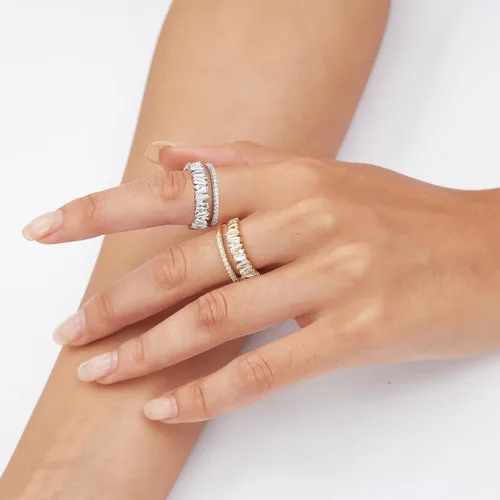 Vista 6 de VOPIPO Anillo abierto de hoja de circonita cúbica ajustable chapado en oro de 18 quilates, delicado doble circonita cúbica, ramas de olivo, anillos