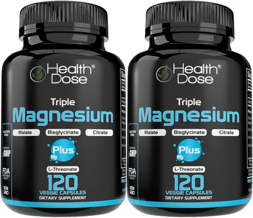 Vista 10 de Health Dose Triple Magnesium Complex 1000 mg Mezcla de L-treonato, bisglicinato, citrato y malato Apoyo para la relajación muscular, el sueño