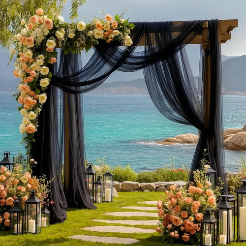 Vista 7 de 1 panel de cortina de telón de fondo transparente para arco de boda, cortina de arco para boda, recepción, decoración de fiesta de despedida