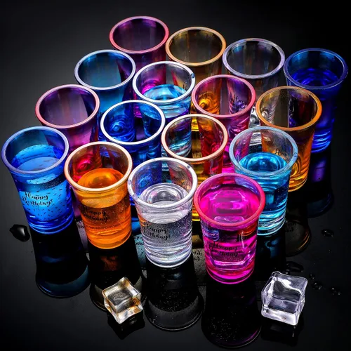 Vista 3 de Hosuly 24 vasos de chupito de feliz cumpleaños a granel de 1.2 onzas divertidas tazas de acrílico colorido para mujeres, hombres y adultos