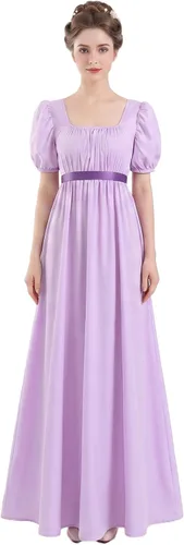 Vista 6 de Vestido de regencia para mujer, cuello cuadrado, manga abombada Verde oscuro