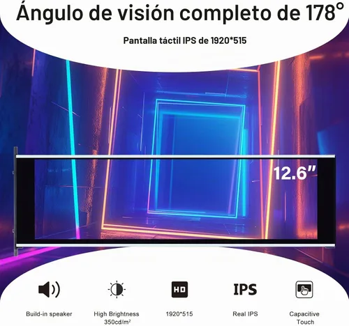 Vista 3 de GeeekPi monitor LCD táctil IPS de 12.6 pulgadas FHD 1920x515, pantalla de visualización, compatible con la carcasa de PC Hyte Y60, CPU, GPU, panel