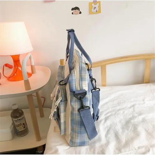 Vista 6 de Mochila Kawaii con pin Kawaii y oso de felpa mini bonita mochila escolar japonesa de anime Gris Mochilas Daypack