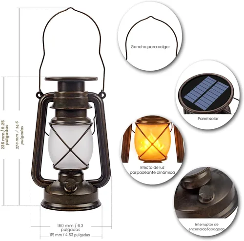 Vista 6 de Marlrin Linternas solares impermeables para exteriores, paquete de 2 luces