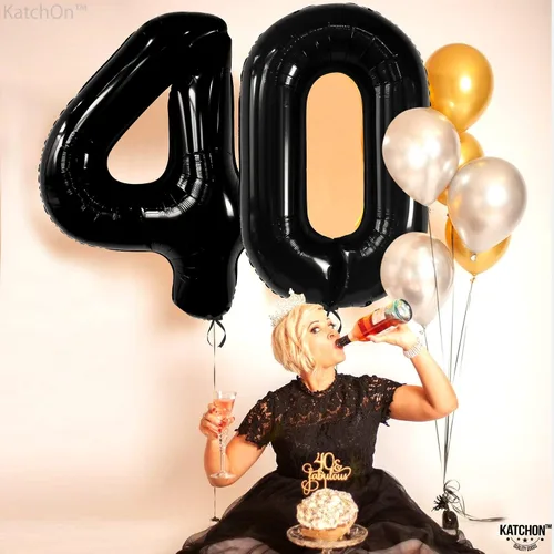 Vista 6 de KatchOn Globos negros de aluminio con el número 40 para decoración