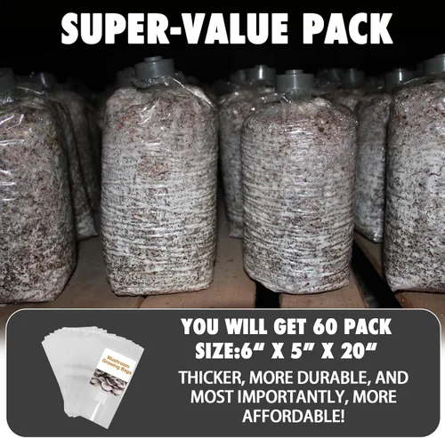 Vista 6 de TonGass Paquete de 60 bolsas de cultivo de hongos autoclave a granel con parches de filtro microporoso, grandes de 6 x 5 x 20 pulgadas