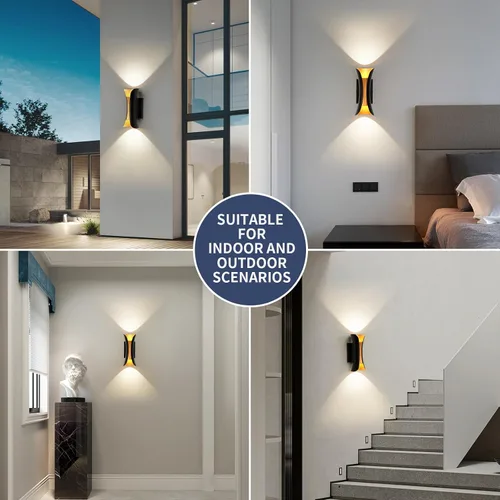 Vista 7 de ziidoo Aplique de pared moderno para interiores y exteriores, 7.9 pulgadas IP65 negro y dorado LED luminaria para patio, porche, puerta delantera
