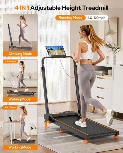 Vista 11 de Walking Pad Treadmill with 15% Incline & Dual LED Display, 4 in 1 Walking Pad with Handle Bar, 3.5HP Foldable Under Desk Treadmill, Portable