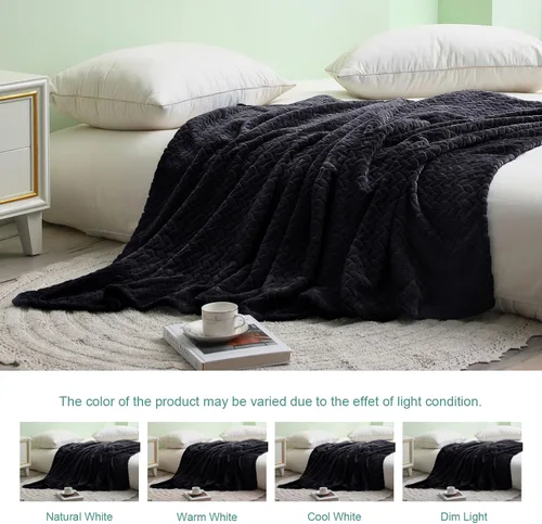 Vista 5 de Exclusivo Mezcla - Manta de forro polar de tamaño Queen para cama, 90 x 90 pulgadas, mantas suaves y acogedoras de franela jacquard, ligeras y Negro
