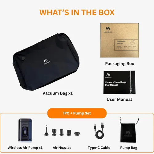 Vista 7 de Bolsas de viaje al vacío Megaback para equipaje con bomba, bolsas de sellado al vacío reutilizables para ropa, impermeables IP68, diseño de apertura