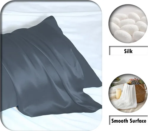 Vista 38 de Funda de almohada de seda para cabello y piel, suave, transpirable y sedosa, juego de fundas de almohada 100% tamaño estándar de 2 piezas, fundas