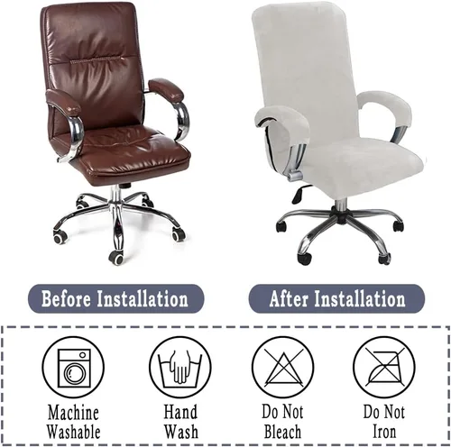Vista 6 de ITFRO Funda para silla de oficina de 3 piezas con fundas para reposabrazos, funda de terciopelo blanco para silla de escritorio de computadora
