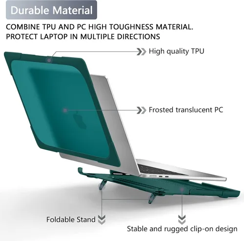 Vista 6 de Batianda - Funda resistente para MacBook Air de 15 pulgadas 2023-2026, color verde azulado Ergonomic Foldable Stand Holds 22 lbs, TPU Bumper