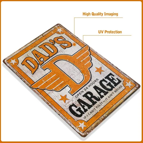 Vista 2 de dingleiever Letrero de metal de lata de garaje de papá, divertido y humorístico para papá, 12 x 8 pulgadas
