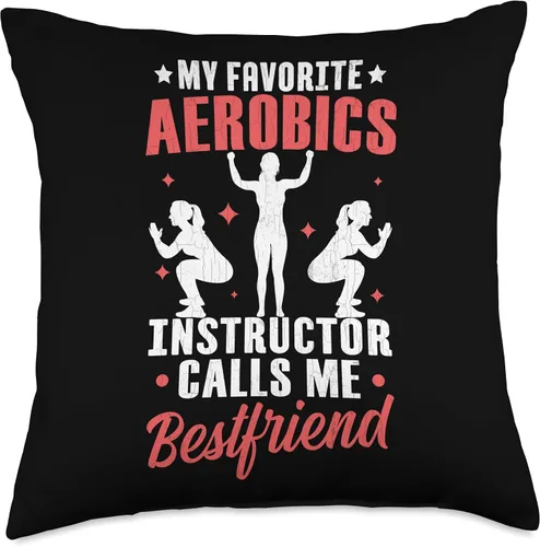 Vista 4 de Funny Aerobics Fitness Graphic & More Aerobics Instructor Calls Me Friend Funny Fitness Graphic Throw Pillow, 16x16, Multicolor