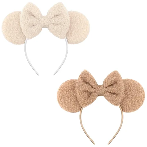 Vista 9 de DRESHOW Diademas de orejas de ratón para mujer, con orejas de Mickey y perlas blancas lisas, bandas para la cabeza de lazo, banda de terciopelo