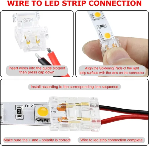 Vista 4 de LightingWill Conectores LED de 2 pines de 0.315 in, 10 unidades, conector de tira a cable, transparente, sin soldadura, conector de luz de cinta