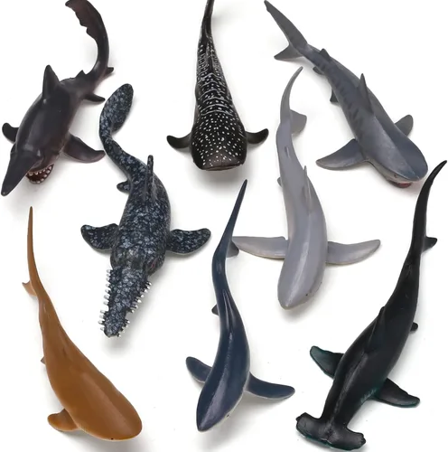 Vista 7 de Yeonha Toys, 8 paquetes de juguetes de tiburón con folleto educativo, conjunto de figuras de tiburón de plástico suave y realista para niños