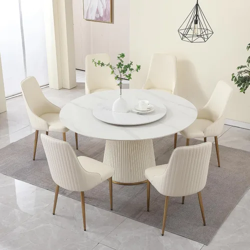 Vista 20 de Mesa de comedor redonda con 31.5 pulgadas desmontable Lazy Susan, moderna mesa de comedor de piedra sinterizada de 59 pulgadas de D para 8 asientos