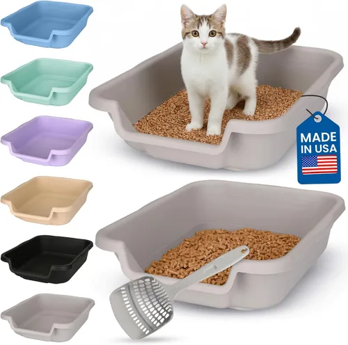 Vista 45 de KittyGoHere - Caja de arena para gatos mayores, sartén pequeña con cuchara jumbo de mango largo, caja de arena para gatos de entrada baja, ligera