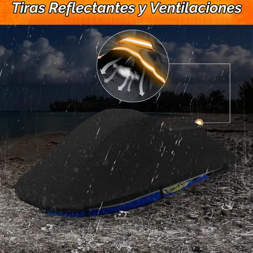 Vista 6 de Funda para Jet Ski, Cubierta de Embarcación Acuática de Poliéster Impermeable Resistente al Desgarro y Decoloración con Ventilación de Aire Negro