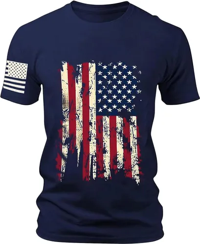 Vista 8 de Mens America Flag Retro T-Shirts Memorial Day 4th July Holiday Casual Short Sleeve Tops Muscle Fit USA Athletic Tees