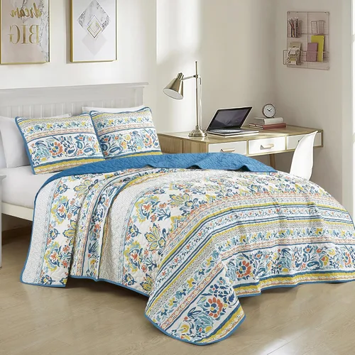 Vista 11 de ESCA - Juego de colcha de 3 piezas, tamaño Queen, con estampado de girasoles amarillos reversible, floral negro y verde