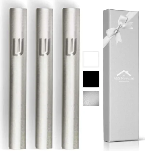 Vista 3 de Funda de Mezuza de Aluminio Autoadhesiva Impermeable Moderna Shin para Bendición del Hogar Judía Compatible con Pergamino de 12cm-5 Pulgadas