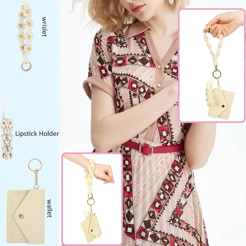 Vista 143 de BIHRTC Llavero de pulsera boho con soporte para lápiz labial, pulsera hecha a mano