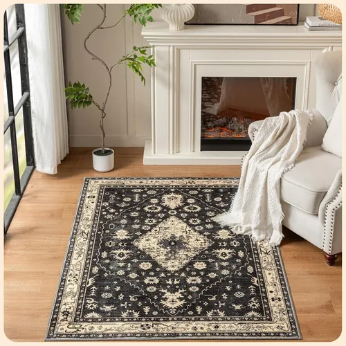 Vista 280 de Istana Alfombra larga antideslizante de 2.5 x 8 para el hogar, para pasillo y cocina, lavable, sedosa y suave al tacto, elegante, color azul y marfil