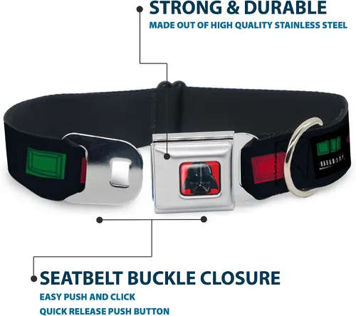 Vista 4 de Buckle-Down Collar de perro hebilla de cinturón de seguridad Star Wars Darth Vader Cinturón utilitario Bounding3 Negro Grises Rojos 9 a 15 pulgadas