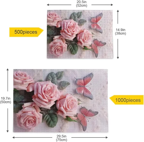 Vista 5 de Pink Rose Jigsaw Puzzles 500 Pieces for Adults with Mesh Storage Bag 2011862