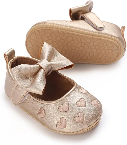 Vista 3 de BEBARFER Zapatos Mary Jane para bebés y niñas, planos con nudo de lazo, suela antideslizante para niños pequeños