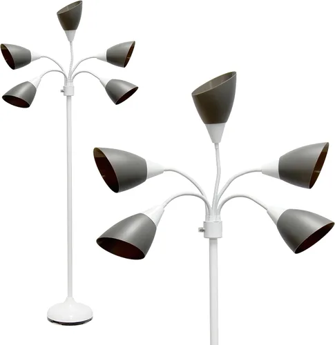 Vista 12 de Simple Designs LF2006-BAW 67" Lámpara de pie contemporánea con múltiples cabezales Medusa de 5 luces, lámpara de pie ajustable de cuello de cisne