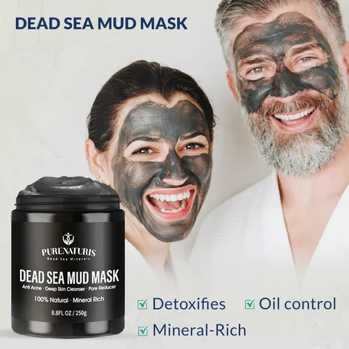 Vista 6 de PureNaturis Máscara orgánica de barro del Mar Muerto para cara y cuerpo, minimizador de poros de calidad de spa premium para acné, puntos negros
