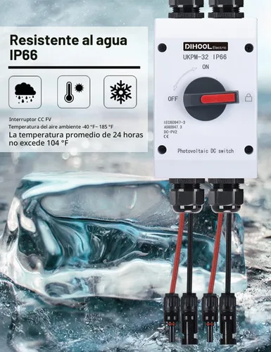 Vista 3 de DIHOOL Interruptor de desconexión solar,32 amperios DC600V,2 cuerdas 2 en 2 salidas aislador,IP66 impermeable