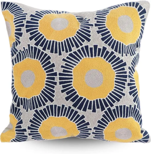Vista 15 de Fundas de almohada bordadas, 4 girasoles de 18 x 18 pulgadas, diseño floral, 100% algodón, decoración del hogar, flores amarillas, 17.7 x 17.7 in, 1