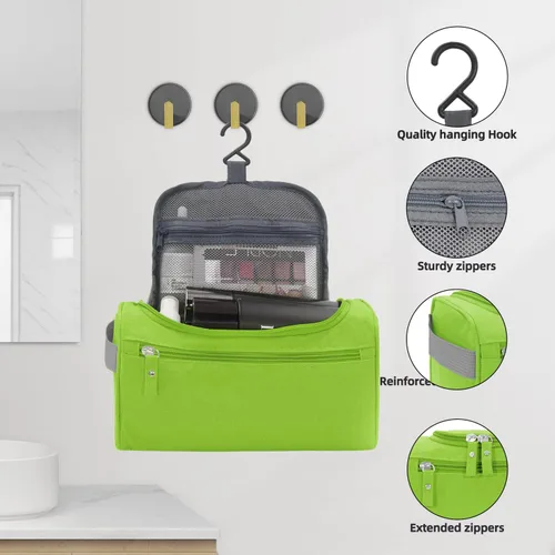 Vista 2 de Neceser de gran capacidad para mujeres y hombres, bolsa de aseo de capacidad media, Verde, M, Neceser para hombre