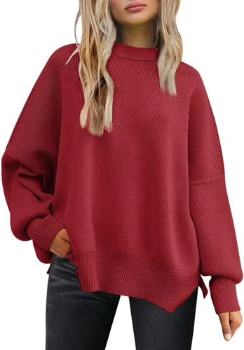 Vista 79 de Lillusory - Suéter extragrande con mangas de murciélago y cuello redondo para mujer, prenda moderna de otoño de tejido de punto sin botones